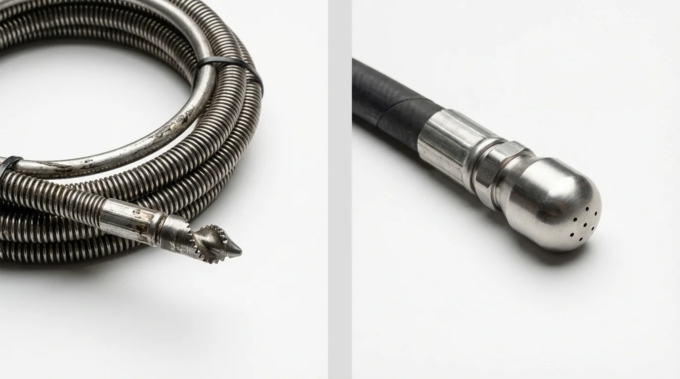 Drain snake cable and hydro jetting nozzle used for drain cleaning in Damascus, MD